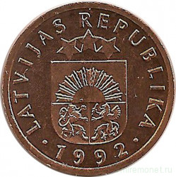 Монета. Латвия. 1 сантим 1992 год.