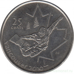 Монета. Канада. 25 центов 2008 год. XXI зимние Олимпийские игры. Ванкувер 2010. Сноуборд.