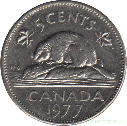 Монета. Канада. 5 центов 1977 год.