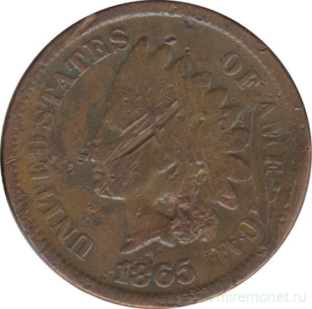 Монета. США. 1 цент 1865 год.