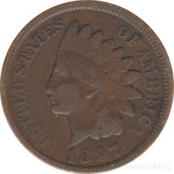 Монета. США. 1 цент 1897 год.