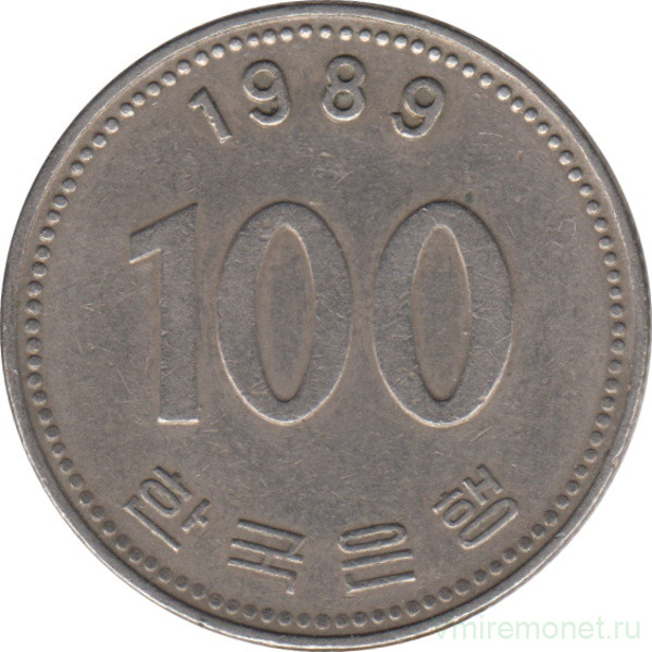 Монета. Южная Корея. 100 вон 1989 год.