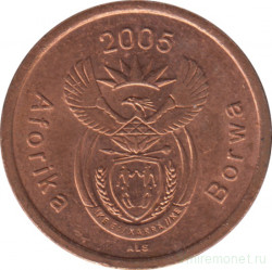 Монета. Южно-Африканская республика (ЮАР). 5 центов 2005 год.
