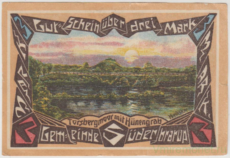Бона. Нотгельд. Германия. Общество города Зюдербраруп. 3 марки 1920 год. Вариант 1294.2.а.2.