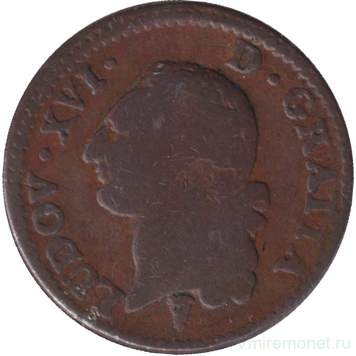 Монета. Франция. 1 соль 1789 год. Людовик XVI. K.