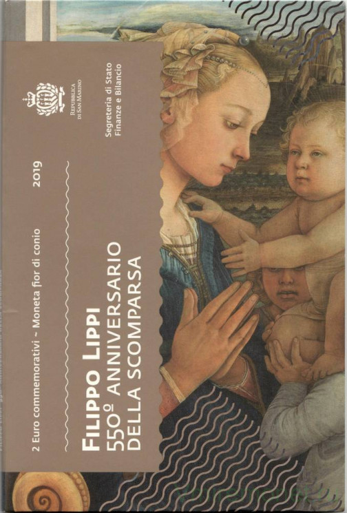 Монета. Сан-Марино. 2 евро 2019 год. 550 лет со дня смерти Филиппо Липпи. (Буклет, коинкарта).