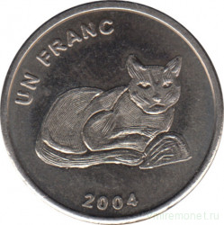 Монета. Конго. 1 франк 2004 год. Животные. Золотая кошка.