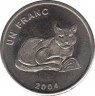 Монета. Конго. 1 франк 2004 год. Животные. Золотая кошка. ав.
