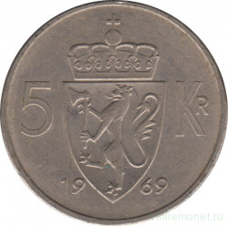 Монета. Норвегия. 5 крон 1969 год.