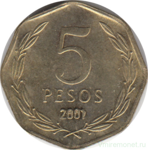 Монета. Чили. 5 песо 2001 год.