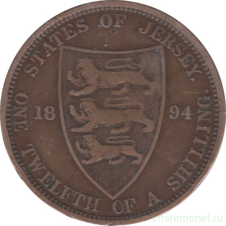 Монета. Джерси. 1/12 шиллинга 1894 год.