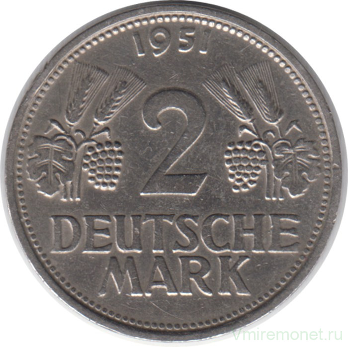 Монета. ФРГ. 2 марки 1951 год. (G).