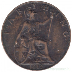 Монета. Великобритания. 1 фартинг 1912 год.