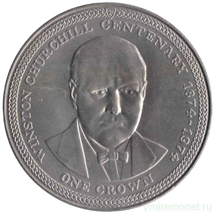 Монета. Великобритания. Остров Мэн. 1 крона 1974 год. 100 лет со дня рождения Уинстона Черчилля.