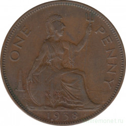 Монета. Великобритания. 1 пенни 1938 год.