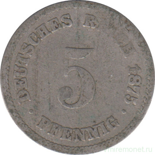Монета. Германия (Германская империя 1871-1922). 5 пфеннигов 1875 год. (A).
