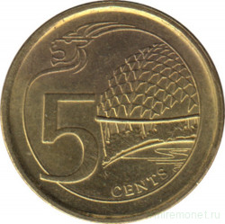 Монета. Сингапур. 5 центов 2013 год.