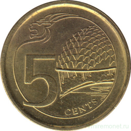 Монета. Сингапур. 5 центов 2013 год.