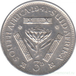 Монета. Южно-Африканская республика (ЮАР). 3 пенса 1941 год.