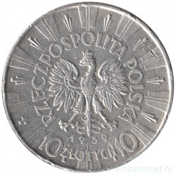 Монета. Польша. 10 злотых 1939 год. Юзеф Пилсудский.