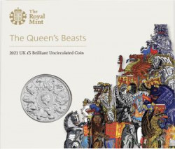 Монета. Великобритания. 5 фунтов 2021 год. Звери Королевы - Финальная монета серии. В буклете. 
