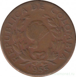 Монета. Колумбия. 5 сентаво 1955 год.