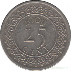 Монета. Суринам. 25 центов 2009 год.