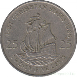 Монета. Восточные Карибские государства. 25 центов 1989 год.