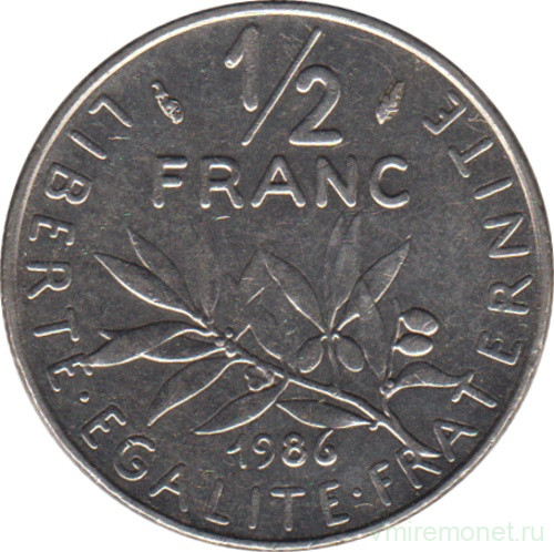 Монета. Франция. 1/2 франка 1986 год.