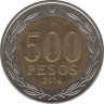 Монета. Чили. 500 песо 2016 год. ав.