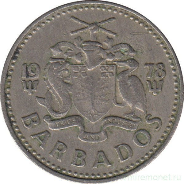 Монета. Барбадос. 25 центов 1978 год.