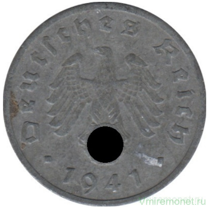 Монета. Германия. Третий Рейх. 1 рейхспфенниг 1941 год. Монетный двор - Штутгарт (F). Монета. Германия. Третий Рейх. 1 рейхспфенниг 1941 год. Монетный двор - Штутгарт (F).