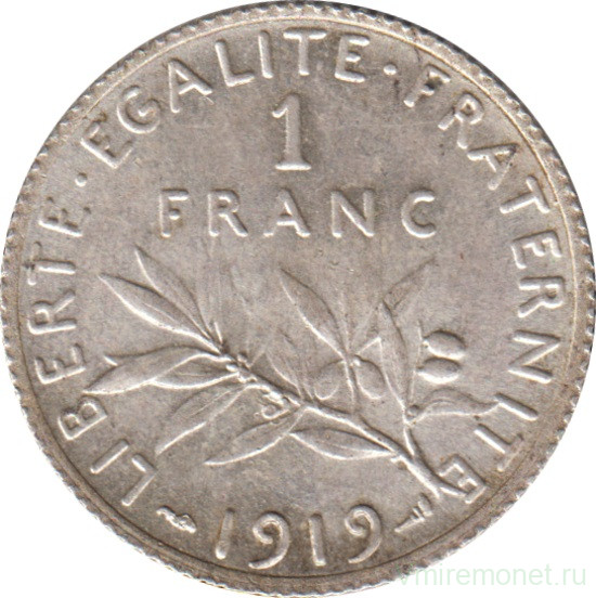 Монета. Франция. 1 франк 1919 год.
