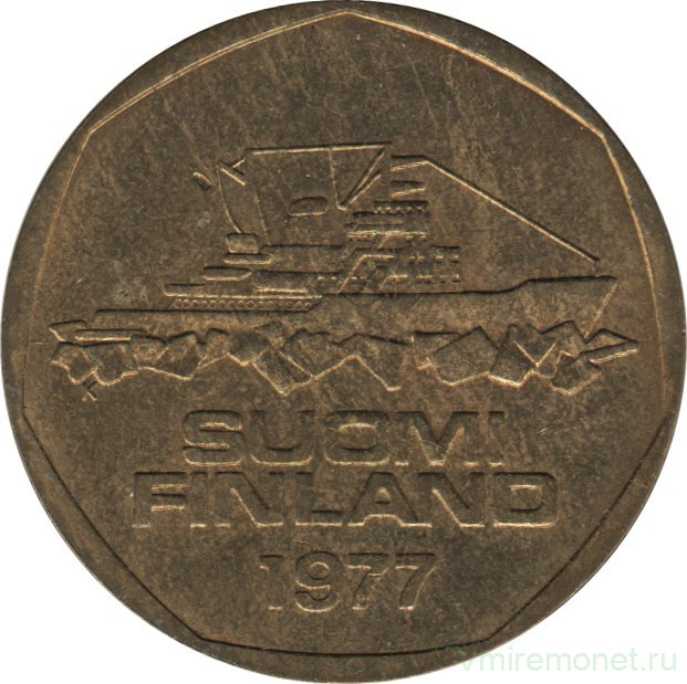 Монета. Финляндия. 5 марок 1977 год. Ледокол Варма.