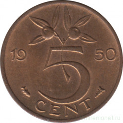 Монета. Нидерланды. 5 центов 1950 год.