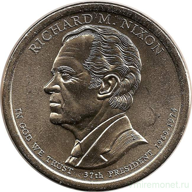 Монета. США. 1 доллар 2016 год. Президент США № 37 Ричард М. Никсон. Монетный двор P.