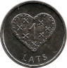 Аверс. Монета. Латвия. 1 лат 2011 год. Пряничное сердце.