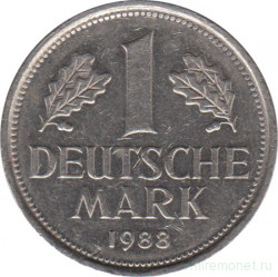 Монета. ФРГ. 1 марка 1988 год. Монетный двор - Гамбург (J).