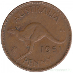 Монета. Австралия. 1 пенни 1951 год. Без точки после "PENNY".