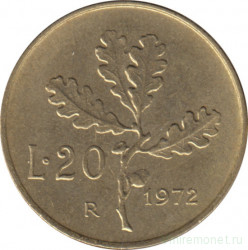 Монета. Италия. 20 лир 1972 год.