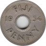 Монета. Фиджи. 1 пенни 1954 год. ав.