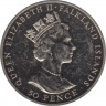 Монета. Фолклендские острова. 50 пенсов 1992 год. 40 лет правления королевы Елизаветы II. рев.