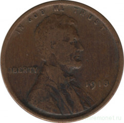 Монета. США. 1 цент 1918 год.