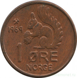 Монета. Норвегия. 1 эре 1969 год.