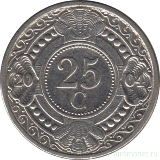 Монета. Нидерландские Антильские острова. 25 центов 2004 год.