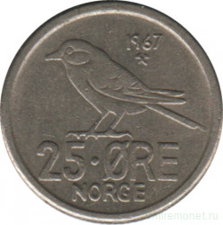 Монета. Норвегия. 25 эре 1967 год.