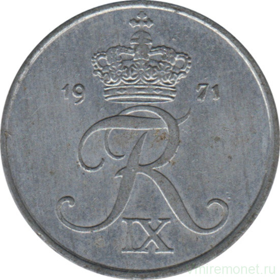 Монета. Дания. 2 эре 1971 год.