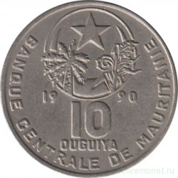 Монета. Мавритания. 10 угий 1990 год.
