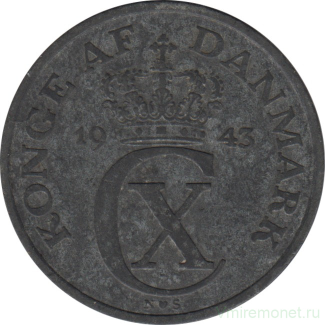 Монета. Дания. 5 эре 1943 год.