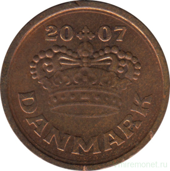 Монета. Дания. 25 эре 2007 год.